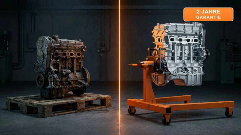 Alter verschlissener Motor gegen werksneuen Austauschmotor